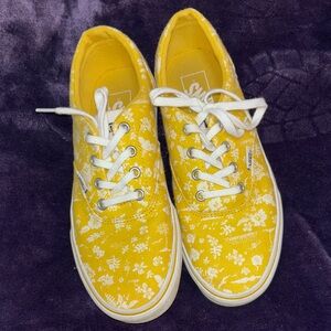 Vans Women's Yellow and White Floral Sneakers